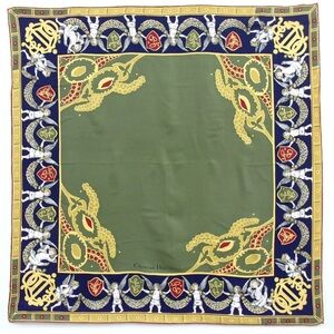 DIOR Vintage Green Silk Scarf with Gold Accents
